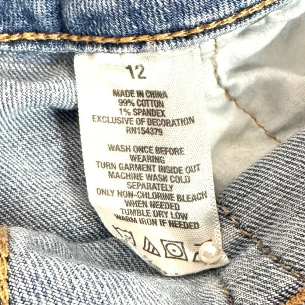 Aeropostale Y2K Low Rise Midi Distressed Blue Denim Summer Jean Shorts Size 12 - Picture 7 of 13